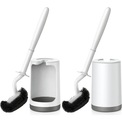 HAMITOR Toilet Bowl Brush Holder Set: Curved Design with Holder for Deep Cleaning Under Rim - Compact Hidden Scrubber for Small Space
