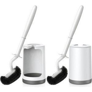 HAMITOR Toilet Bowl Brush Holder Set: Curved Design with Holder for Deep Cleaning Under Rim - Compact Hidden Scrubber for Small Space - 1 of 4