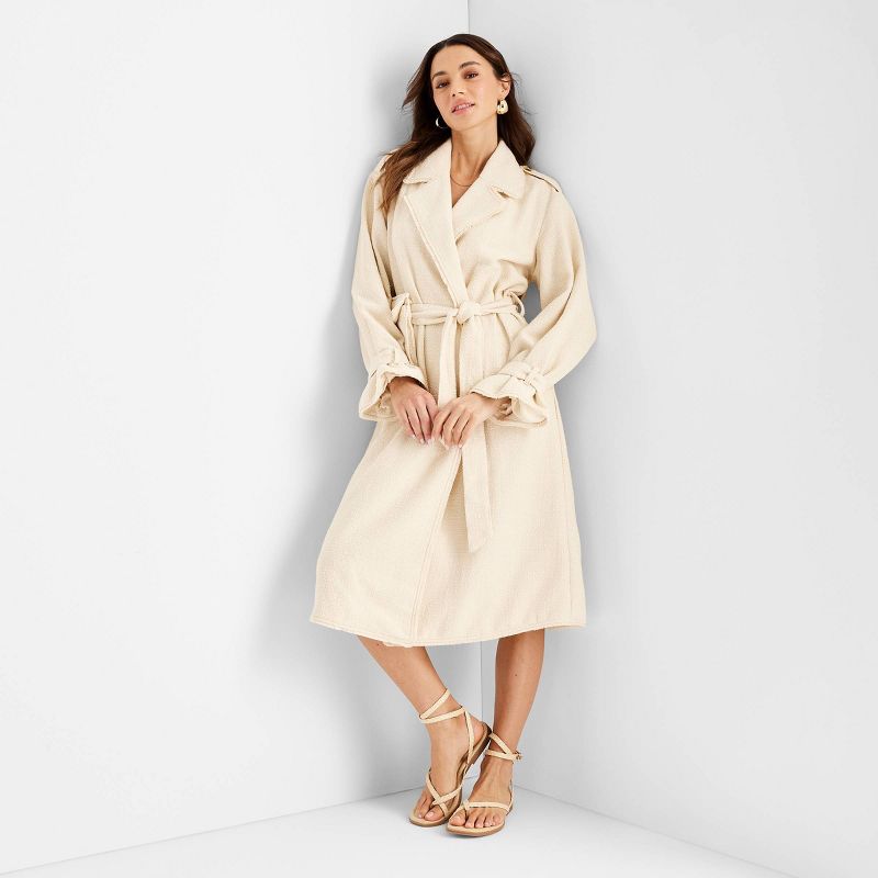 Women's Boucle Frayed Edge Trench Coat - Future Collective™ with Jenny K. Lopez Cream, 3 of 10