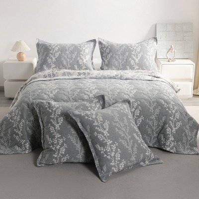 NTBAY 5 Piece Cotton Muslin Bedding Set, Three-layer Bed Blanket and Pillow Shams, Soft Yarn Dyed Quilt Set — фото 2