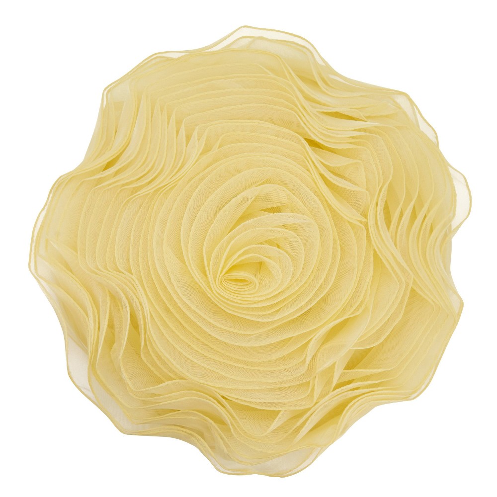 Photos - Pillow 13"x13" Rose Design Poly Filled Square Throw  Yellow - Saro Lifestyl