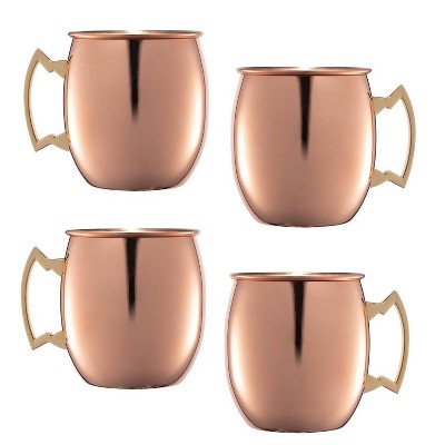 Cambridge Silversmiths Set of 4 20 fl oz Copper Moscow Mule Mugs: Stainless Steel, Dishwasher-Safe, Cold Beverages