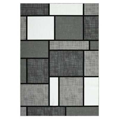 2 x 6 ft Polyester Light Blue Rectangular Hallway Bathroom Entryway Kitchen Office Foldable Block Printed Modern Washable Area Rug