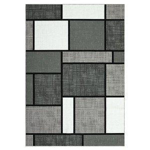 2 x 6 ft Polyester Light Blue Rectangular Hallway Bathroom Entryway Kitchen Office Foldable Block Printed Modern Washable Area Rug - 1 of 4