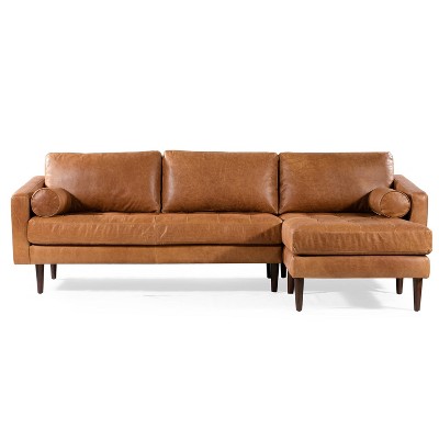 Florence Mid Century Modern Right Sectional Sofa Cognac Tan - Poly & Bark