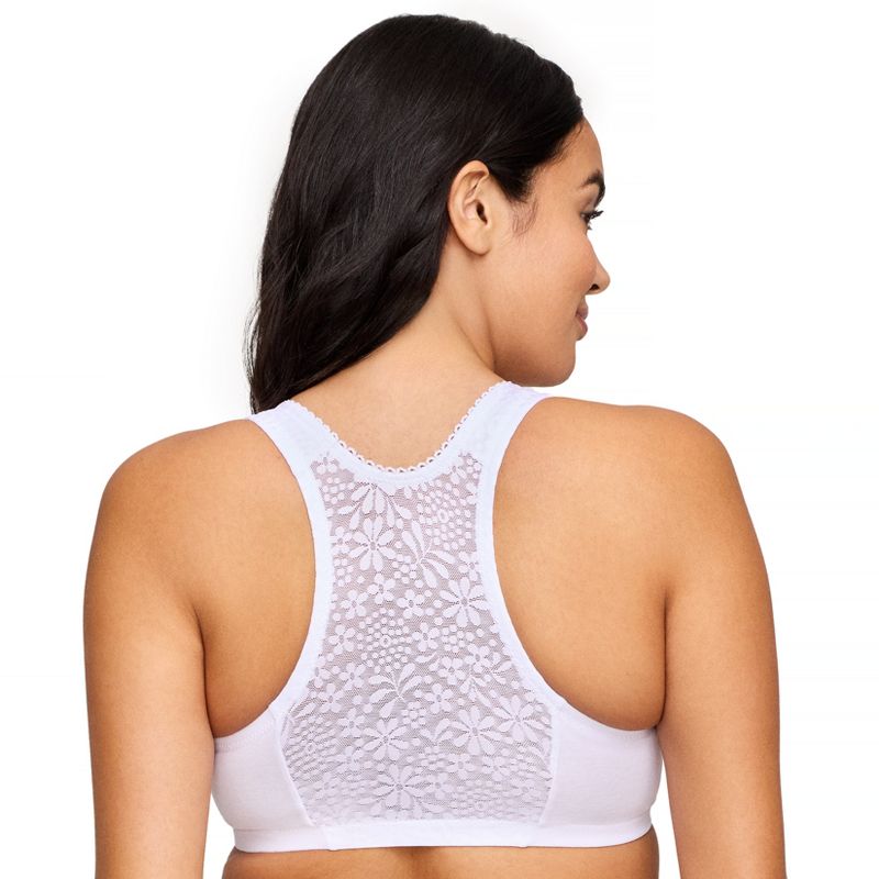 Glamorise Womens Front-Closure Cotton T-Back Comfort Wirefree Bra 1908 White, 2 of 5