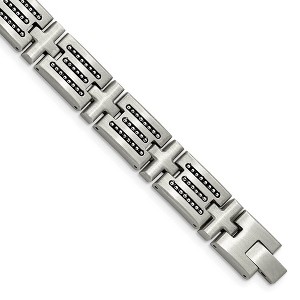 Black Bow Jewelry Mens 12mm Stainless Steel Brushed & Beaded Cross Link Bracelet, 8.5 In - 1 of 4