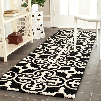 Black and Ivory Hand-Tufted Wool Geometric Runner Rug