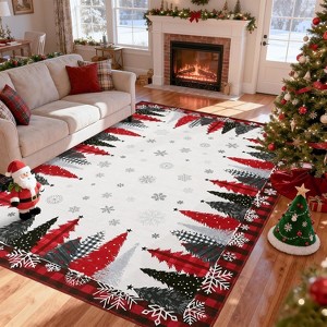 Christmas Area Rugs Soft Washable Xmas Tree Festive Decor Rug Non-Slip Low Pile Rugs for Living Room Bedroom - 1 of 4