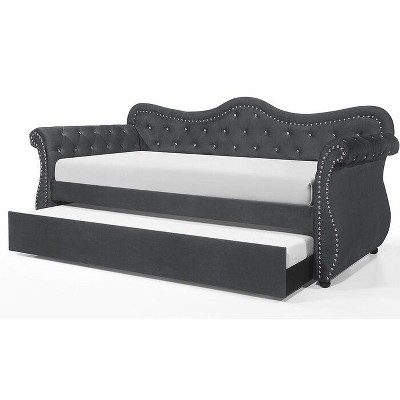 NicBex Daybed with Trundle, Upholstered Velvet Day Bed Frame with Crystal Tuftd Backrest , Sofa Bed with Nail Head Trim Design