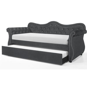 NicBex Daybed with Trundle, Upholstered Velvet Day Bed Frame with Crystal Tuftd Backrest , Sofa Bed with Nail Head Trim Design - 1 of 4