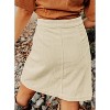 Women's Corduroy A-Line Mini Skirt - High Waisted Button Down Short Skirt with Pockets Beige - 2 of 4