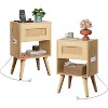 GALAXHERO Rattan Nightstands Set of 2 with Charging Station Boho Wood Side Tables Small End Tables with Drawers for Bedroom - 2 of 4