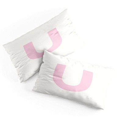 Deny Designs King April Lane Art Block Pink Monogram U Microfiber Printed Pillow Sham