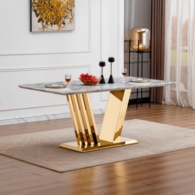 70'' Modern Faux Marble Rectangular Dining Table with Stainless Steel Base, Contemporary Kitchen or Dining Room Table – The Pop Home