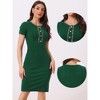 Allegra K Women's Work Business Round Neck Tweed Trim Short Sleeve Sheath Dress - 2 of 4
