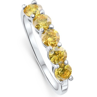 Pompeii3 1Ct Fancy Yellow Diamond Five Stone Wedding Ring 14k Gold Lab Created