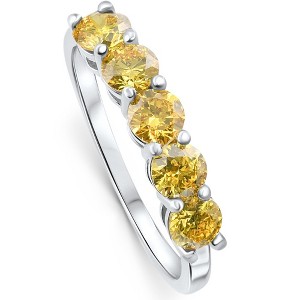 Pompeii3 1Ct Fancy Yellow Diamond Five Stone Wedding Ring 14k Gold Lab Created - 1 of 2