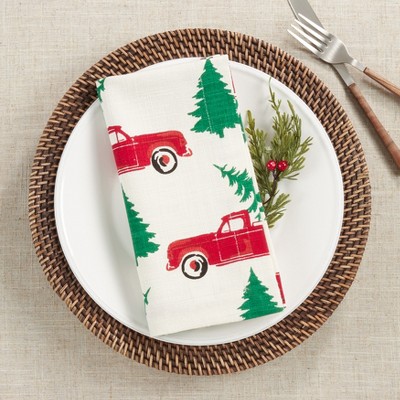Red Truck and Tree Christmas Cotton Napkins Set
