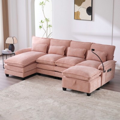 106" Chenille Modular Sectional Sofa with Chaise Lounge and Ottoman, U-Shaped Sleeper Cloud Couch for Living Room or Apartment–The Pop Home