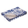 50" X 70" Blue And White Floral Cotton Quilted Kantha Throw Blanket with Embroidery - 3 of 4