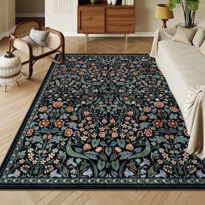 Lahome GST Intricate Floral Abundance Short Pile Velvet Rectangular Indoor Area Rug