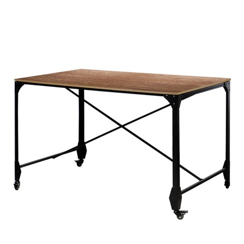 Office Desk With Rectangular Wooden Top, Metal Industrial Reception Desk