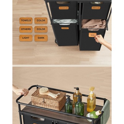 VASAGLE Black and Brown Rolling Laundry Sorter with Wheels