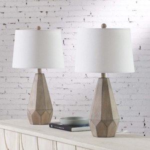 Maxax Rustic Wood Resin Table Lamps, Modern Desk Lamps with White Fabric Shade for Bedroom, Living Room, Farmhouse Decor£¬3-Way 100W E26 Base, - 1 of 4