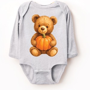 Watercolor Pumpkin Bear - Baby Long Sleeve Bodysuit - 1 of 2