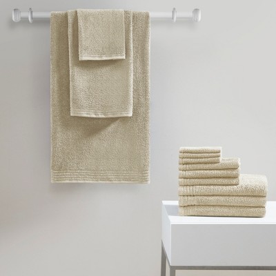 12Pcs 100% Cotton Solid Bath Towel Set, Anti-Microbial Zero Twist Front Quick Dry Towel
