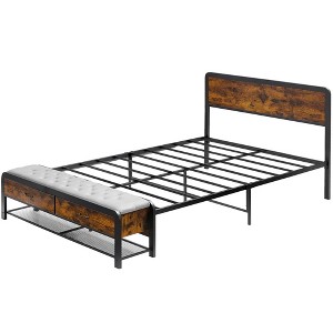Bed Frame with Headboard and Storage Ottoman, Modern Farmhouse Platform Bed Frame with Sturdy Metal Slats, Noise Free - 1 of 4