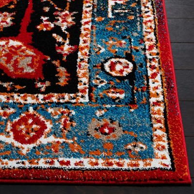 Antique Patina Vintage Hamadan 6'7" Square Blue/Red Synthetic Rug