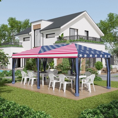 Vynxaria Outsunny 10' x 20' Pop Up Canopy Tent with Netting Heavy Duty Instant Sun Shelter Large Tents for Parties