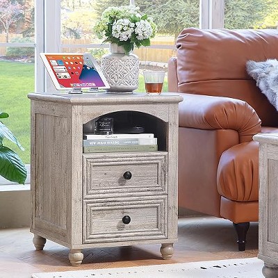 Gericco 18" Farmhouse Night Stand, Wood Nightstand, Bedside End Table with Shelf Storage, Bed Side Tables Cabinet Dresser for Bedroom