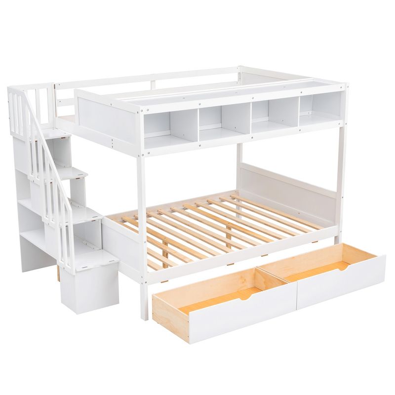 Twin over Full Bunk Bed with Shelves, Storage Staircase and 2 Drawers - ModernLuxe, 5 of 12