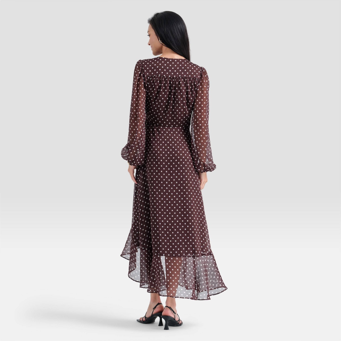 Женское платье A New Day Balloon Long Sleeve Maxi Wrap, цвет: Коричневый — фото 2
