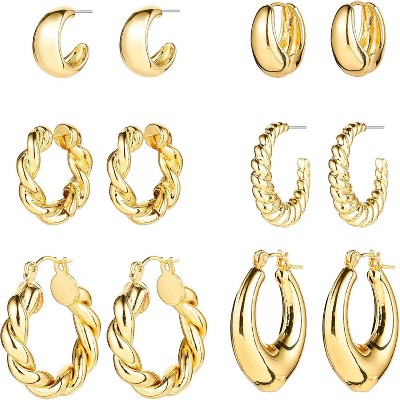 Gold Chunky Hoop Earrings Set for Women, 14K Gold Plated Twisted Huggie Hoop Earring, Thick Open Hoops Set Lightweight