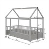 COWLOWN Twin Size House Frame Floor Bed with Roof & Fence Guardrails, Wooden Children's Bed for Play & Sleep - 2 of 4