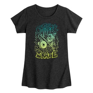 Girls' - Instant Message - Less Hate More Skate Fitted Short Sleeve Graphic T-Shirt - 1 of 4