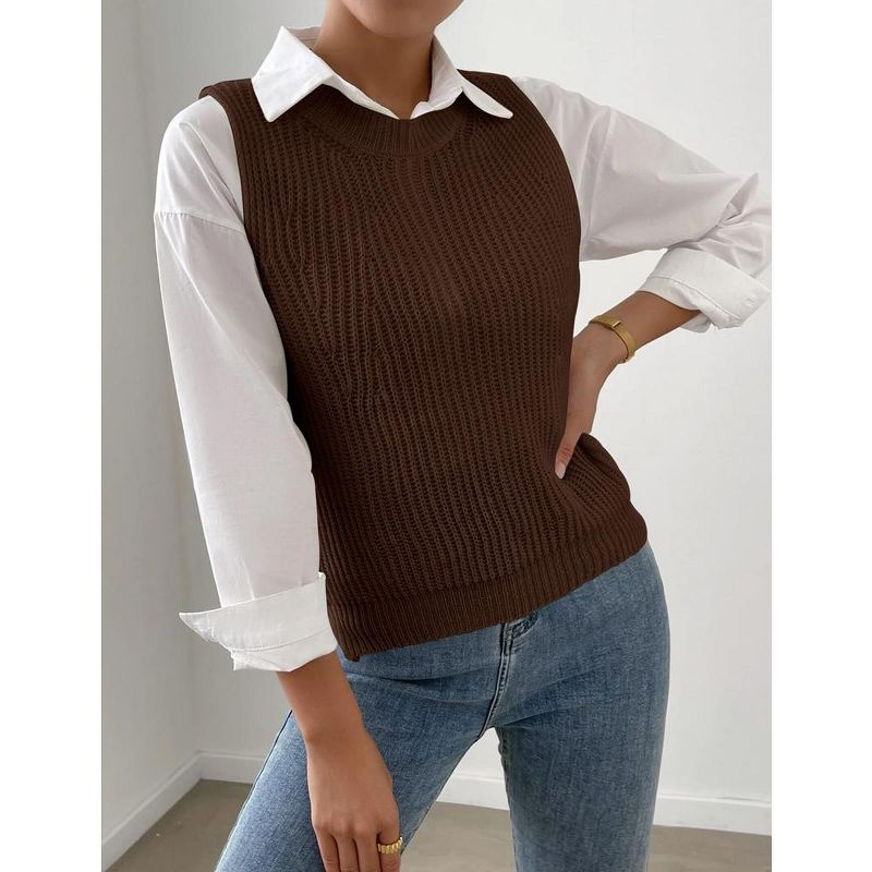 Women's Slit Hem Sleeveless Round Neck Knitted Sweater Vest Tank Top, 5 of 9
