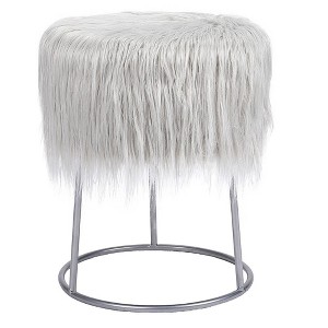 BirdRock Home Round Grey Faux Fur Foot Stool Storage Ottoman with Silver Legs - 1 of 4