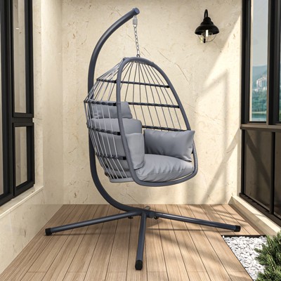 Whisen 42 in. W 1-Person Metal Wicker Patio Swing with Cushion