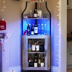 Whizmax Corner Bar Cabinet with LED Lights, Industrial Liquor Cabinet with Adjustable Shelf, 5-Tier Industrial Wine Cabinet with Glass Holder - 1 of 4