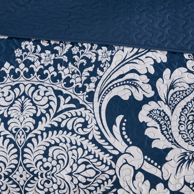 Indigo and White Cotton Reversible Full Quilt Set