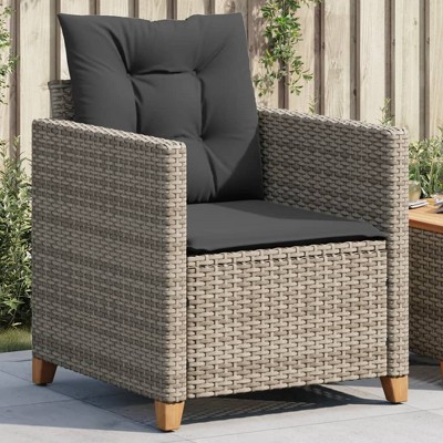 vidaXL Patio Chair with Cushions Gray Poly Rattan