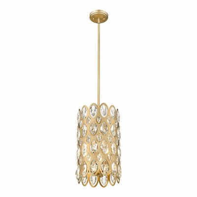 Heirloom Brass and Crystal 3-Light Drum Pendant for Indoor/Outdoor