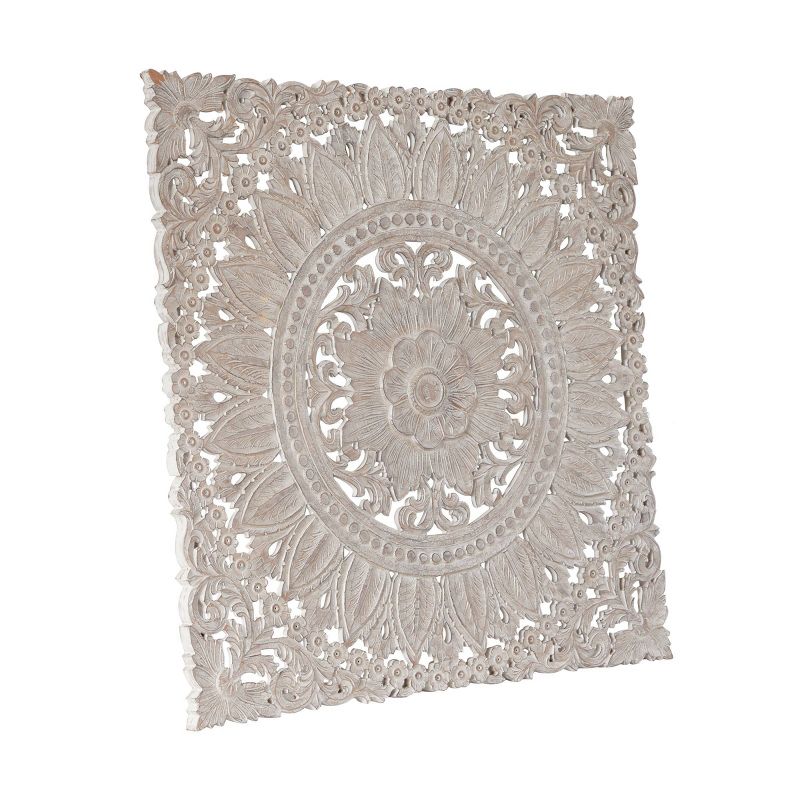 Wood Floral Intricately Carved Wall Decor with Mandala Design Brown - Olivia &#38; May, 4 of 7