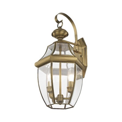 Antique Brass 2-Light Outdoor Wall Lantern with Clear Glass