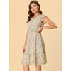 Allegra K Women's Floral Flutter Sleeves V Neck Smocked Ruffle Sundresses - 2 of 4